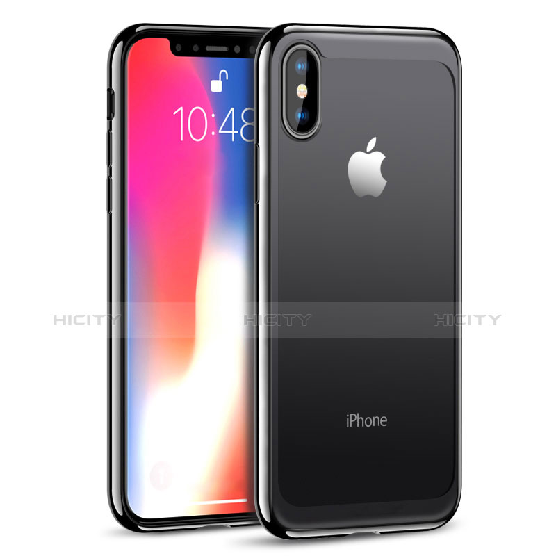 Silikon Hülle Handyhülle Rahmen Schutzhülle Durchsichtig Transparent Spiegel 360 Grad T05 für Apple iPhone X Schwarz Plus