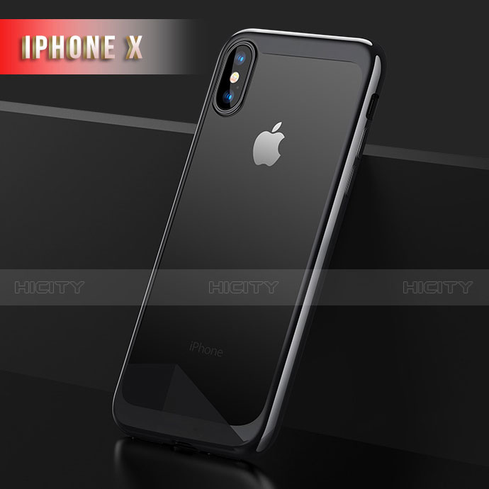 Silikon Hülle Handyhülle Rahmen Schutzhülle Durchsichtig Transparent Spiegel 360 Grad T05 für Apple iPhone X Schwarz groß