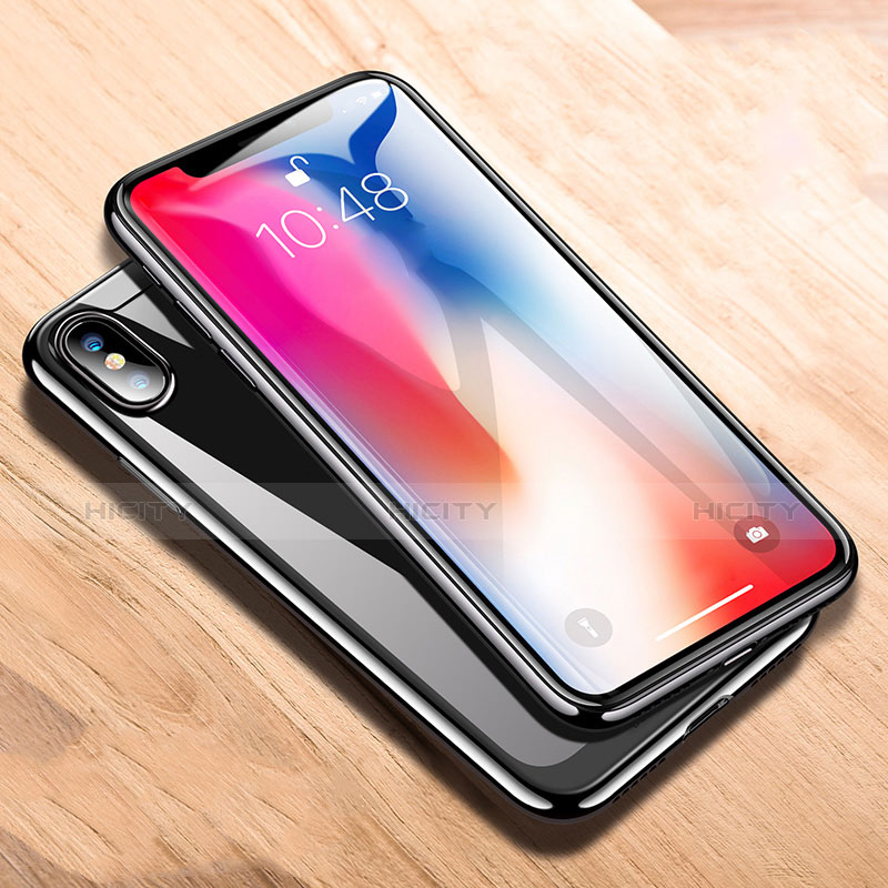 Silikon Hülle Handyhülle Rahmen Schutzhülle Durchsichtig Transparent Spiegel 360 Grad T05 für Apple iPhone X Schwarz groß