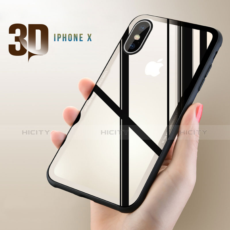 Silikon Hülle Handyhülle Rahmen Schutzhülle Durchsichtig Transparent Spiegel 360 Grad T06 für Apple iPhone X Schwarz