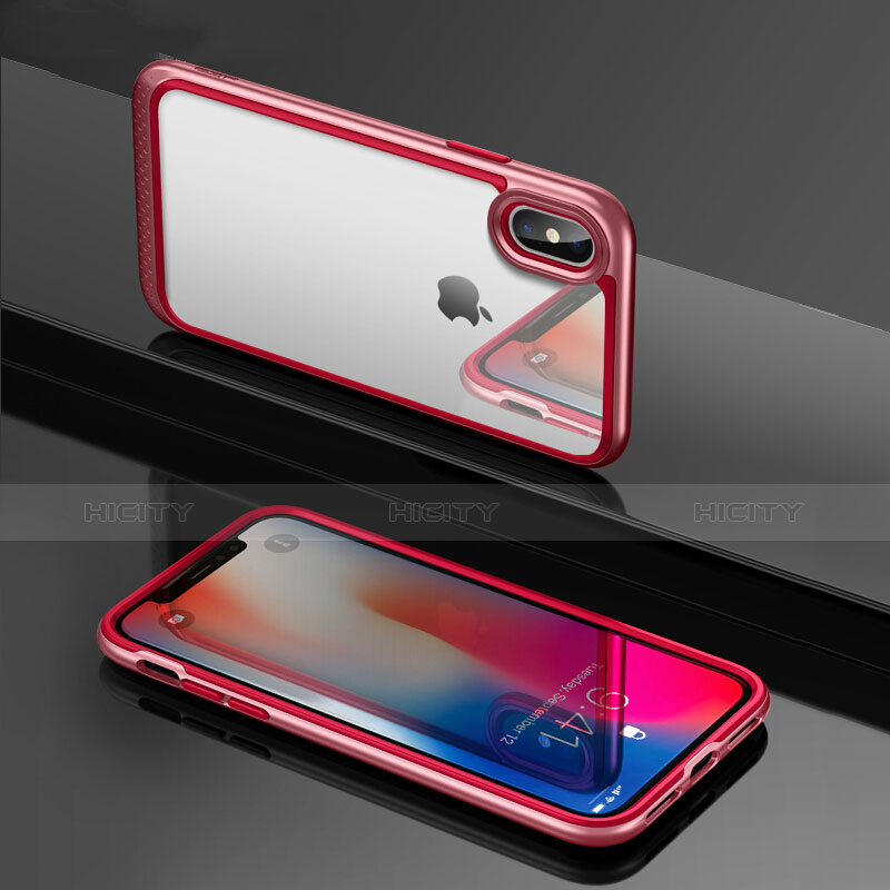 Silikon Hülle Handyhülle Rahmen Schutzhülle Durchsichtig Transparent Spiegel 360 Grad T08 für Apple iPhone X Rot