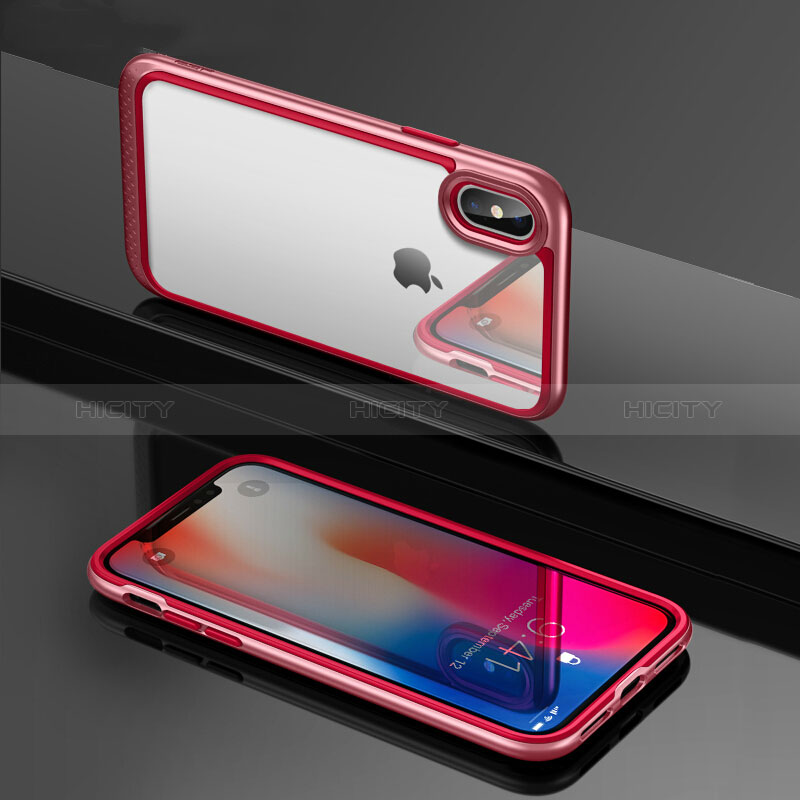 Silikon Hülle Handyhülle Rahmen Schutzhülle Durchsichtig Transparent Spiegel 360 Grad T08 für Apple iPhone Xs Max Rot