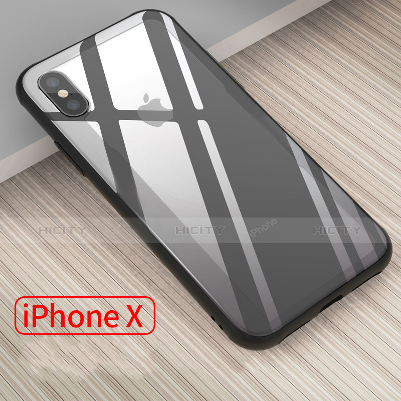 Silikon Hülle Handyhülle Rahmen Schutzhülle Durchsichtig Transparent Spiegel 360 Grad T09 für Apple iPhone Xs Schwarz groß