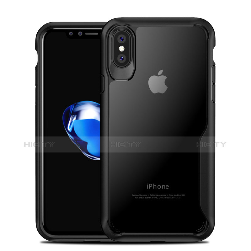 Silikon Hülle Handyhülle Rahmen Schutzhülle Durchsichtig Transparent Spiegel 360 Grad T10 für Apple iPhone X Schwarz