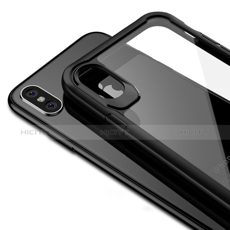 Silikon Hülle Handyhülle Rahmen Schutzhülle Durchsichtig Transparent Spiegel 360 Grad T10 für Apple iPhone X Schwarz