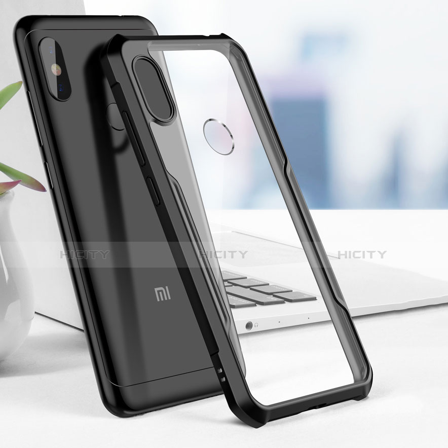 Silikon Hülle Handyhülle Rahmen Schutzhülle Durchsichtig Transparent Spiegel für Xiaomi Redmi Note 6 Pro Schwarz groß