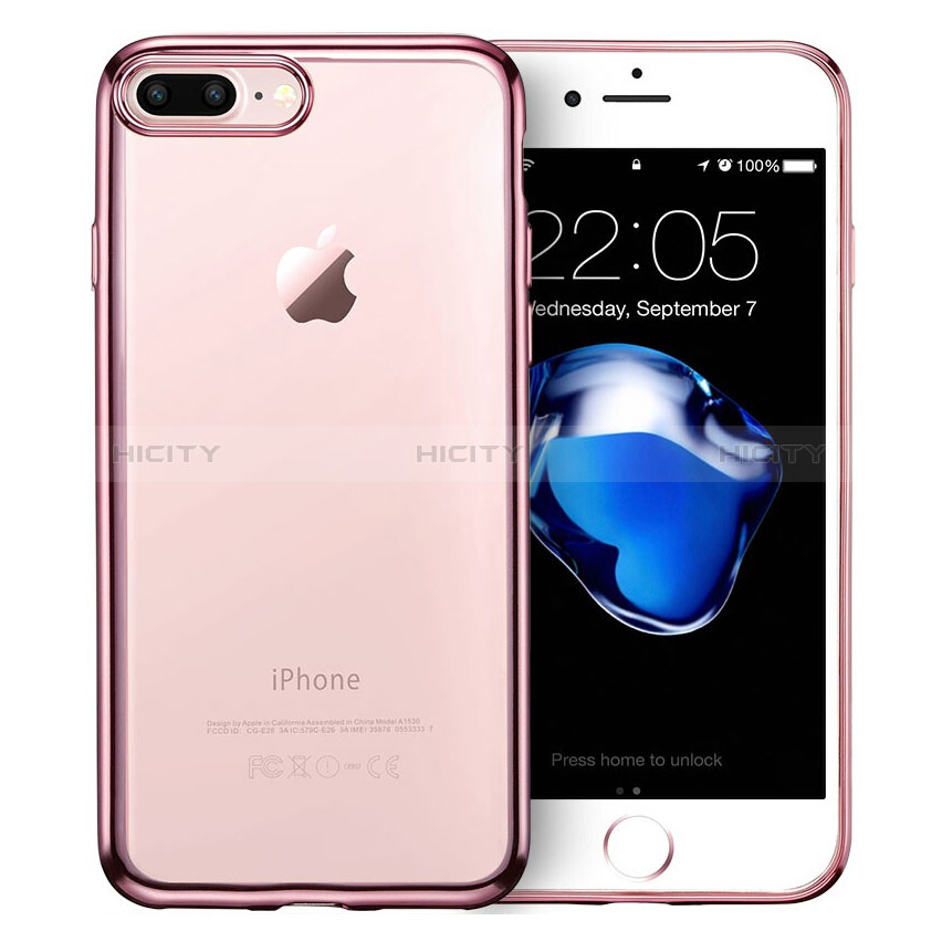 Silikon Hülle Handyhülle Rahmen Schutzhülle Durchsichtig Transparent T01 für Apple iPhone 8 Plus Rosa