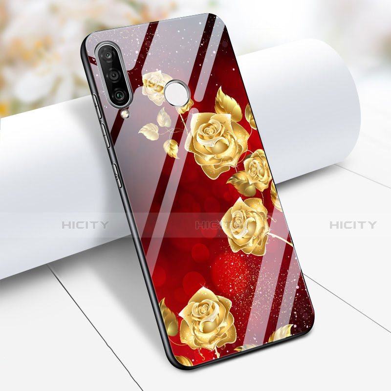 Silikon Hülle Handyhülle Rahmen Schutzhülle Spiegel Blumen für Huawei P30 Lite XL Rot Plus