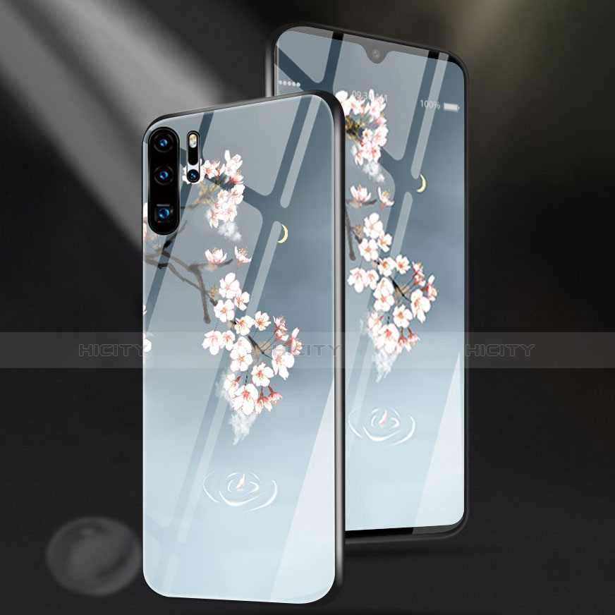 Silikon Hülle Handyhülle Rahmen Schutzhülle Spiegel Blumen für Huawei P30 Pro New Edition Hellblau Plus