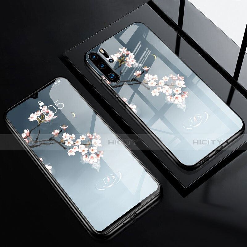 Silikon Hülle Handyhülle Rahmen Schutzhülle Spiegel Blumen für Huawei P30 Pro New Edition Hellblau groß