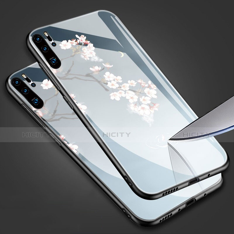 Silikon Hülle Handyhülle Rahmen Schutzhülle Spiegel Blumen für Huawei P30 Pro New Edition Hellblau groß