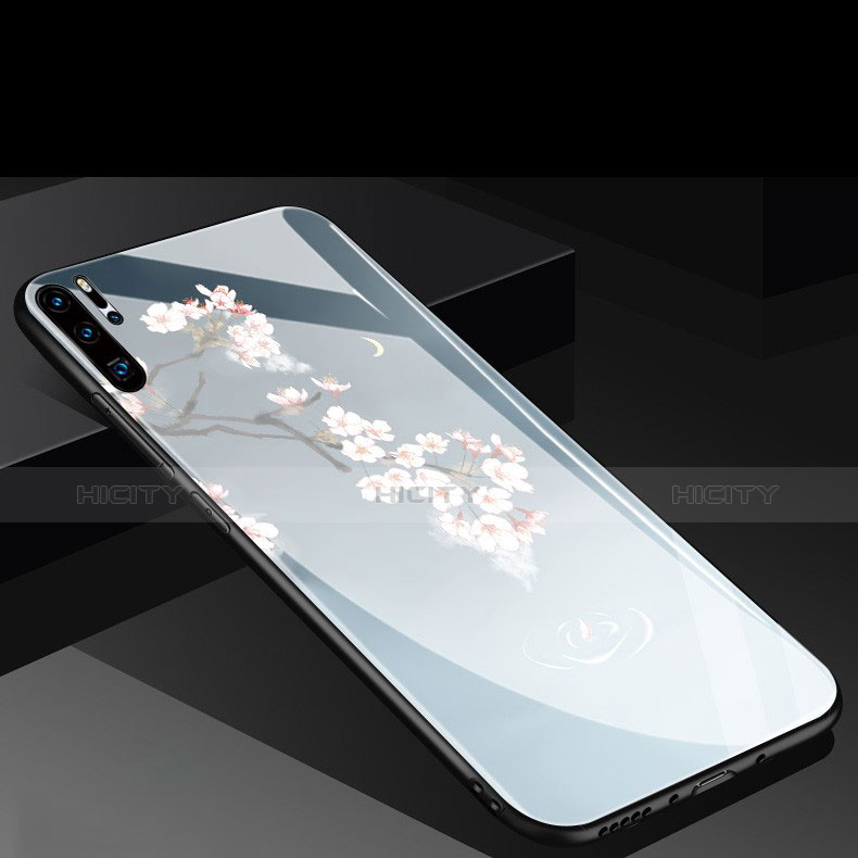 Silikon Hülle Handyhülle Rahmen Schutzhülle Spiegel Blumen für Huawei P30 Pro New Edition Hellblau groß