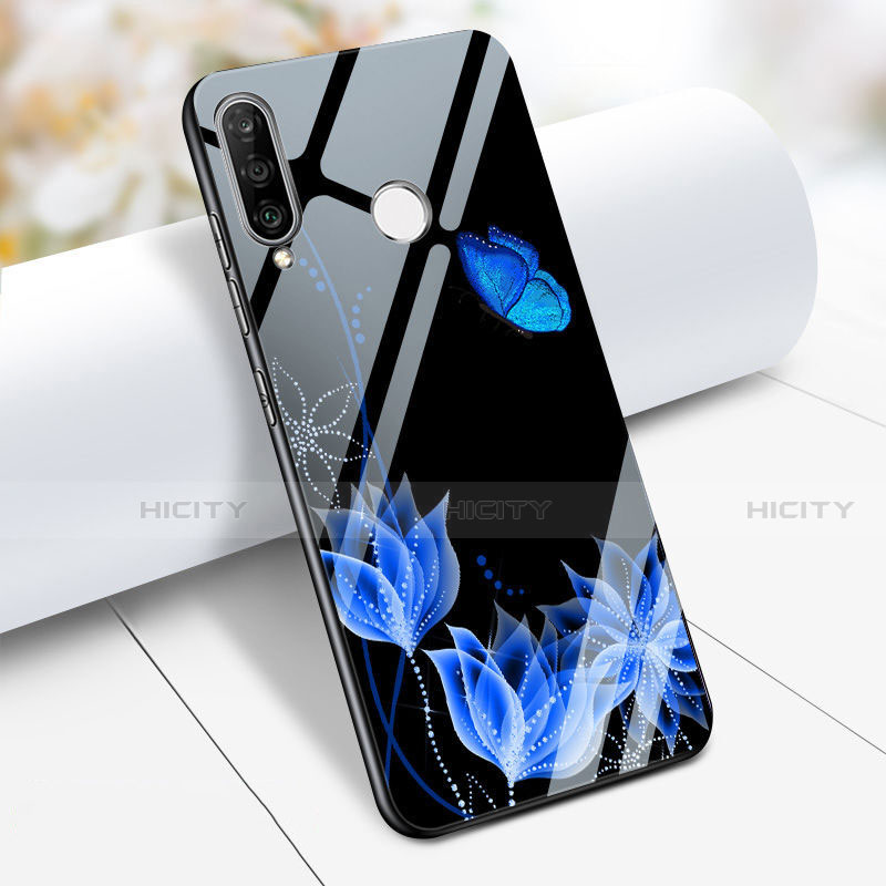 Silikon Hülle Handyhülle Rahmen Schutzhülle Spiegel Blumen M02 für Huawei P30 Lite New Edition Blau Plus