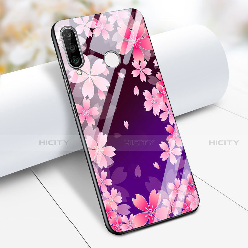 Silikon Hülle Handyhülle Rahmen Schutzhülle Spiegel Blumen S01 für Huawei P30 Lite XL Violett