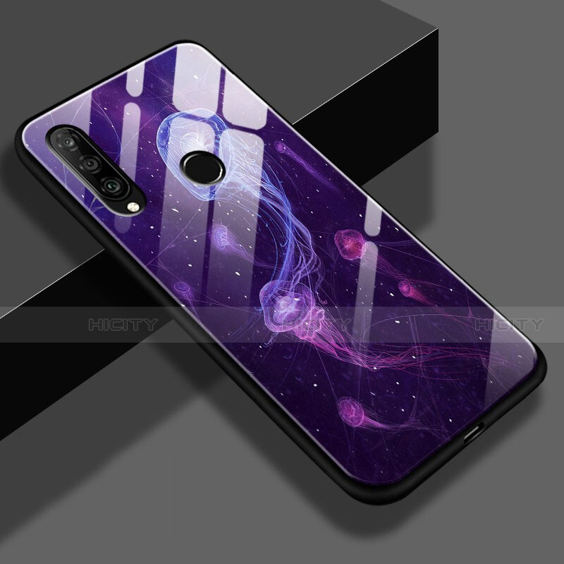 Silikon Hülle Handyhülle Rahmen Schutzhülle Spiegel Modisch Muster für Huawei P30 Lite New Edition Violett Plus