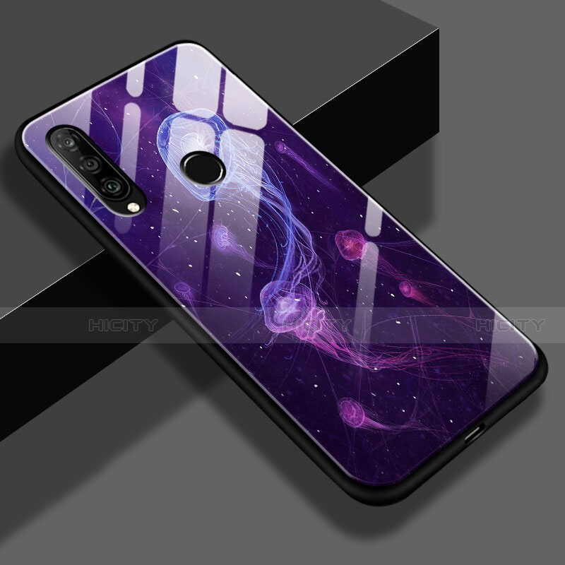 Silikon Hülle Handyhülle Rahmen Schutzhülle Spiegel Modisch Muster für Huawei P30 Lite XL Violett