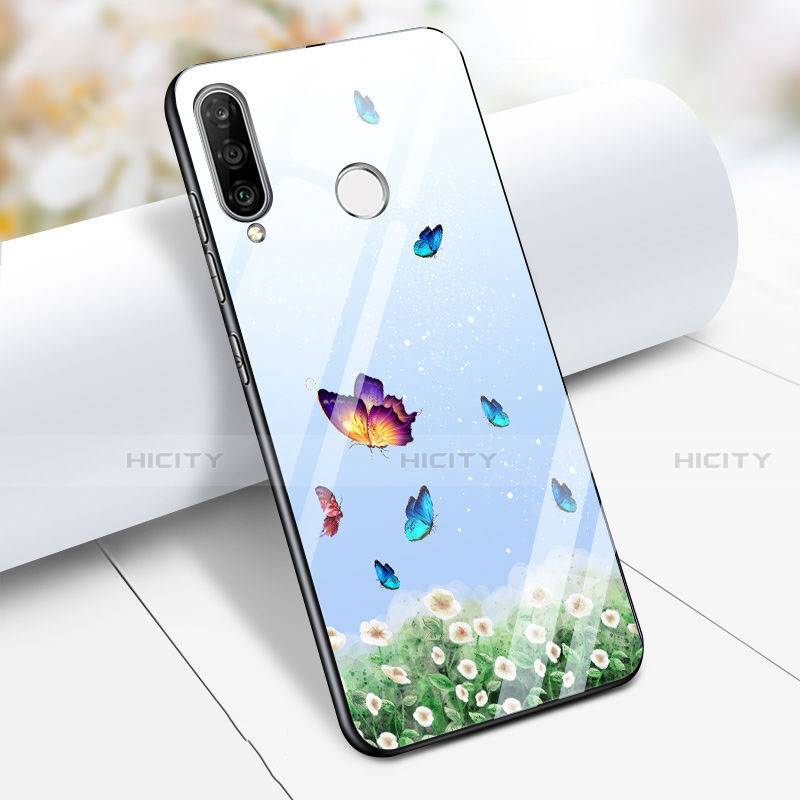 Silikon Hülle Handyhülle Rahmen Schutzhülle Spiegel Schmetterling für Huawei P30 Lite New Edition Hellblau