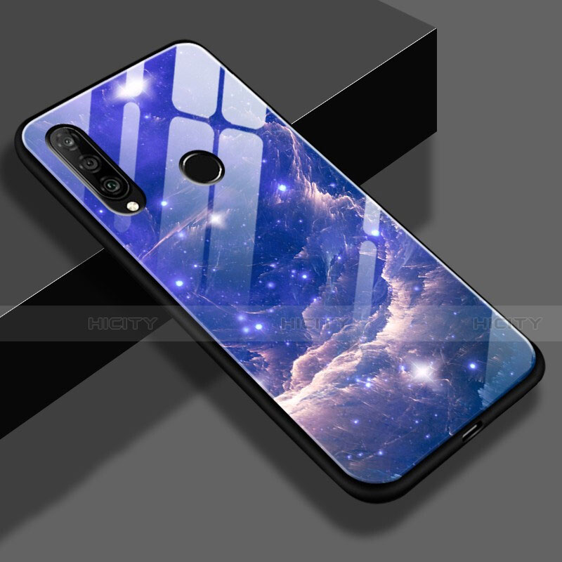 Silikon Hülle Handyhülle Rahmen Schutzhülle Spiegel Sternenhimmel S01 für Huawei P30 Lite New Edition Blau