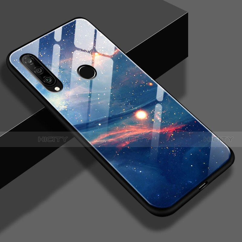 Silikon Hülle Handyhülle Rahmen Schutzhülle Spiegel Sternenhimmel S02 für Huawei P30 Lite New Edition Blau