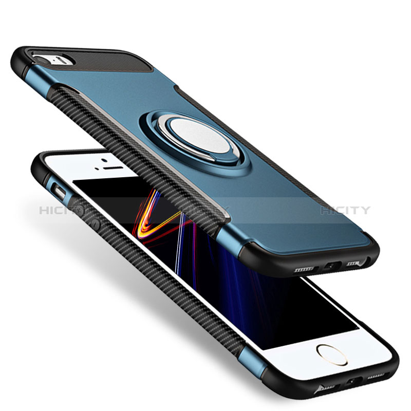 Silikon Hülle Handyhülle Schutzhülle mit Fingerring Ständer Durchsichtig Transparent Matt für Apple iPhone 5 Blau