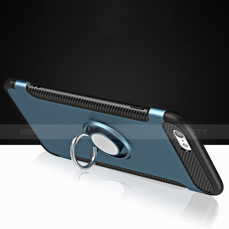 Silikon Hülle Handyhülle Schutzhülle mit Fingerring Ständer Durchsichtig Transparent Matt für Apple iPhone 6 Plus Blau