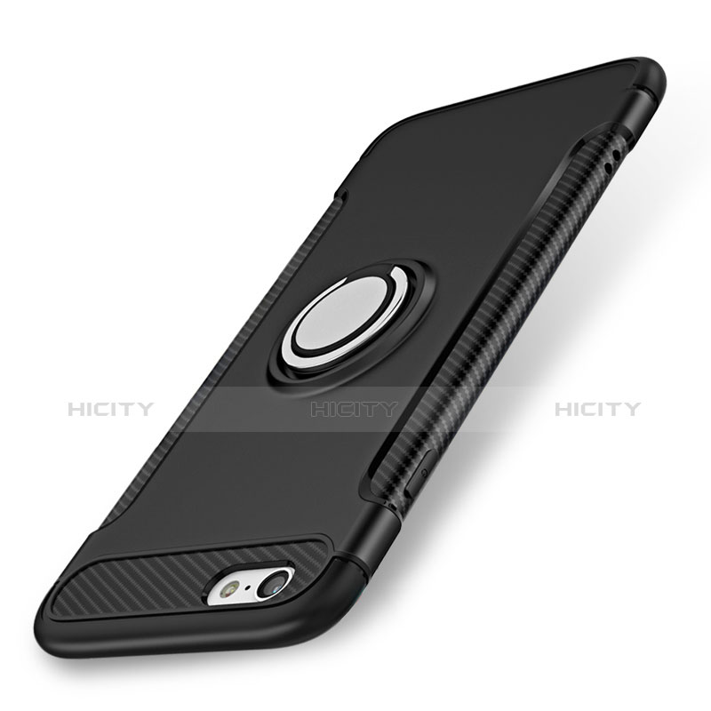 Silikon Hülle Handyhülle Schutzhülle mit Fingerring Ständer Durchsichtig Transparent Matt für Apple iPhone 6 Schwarz
