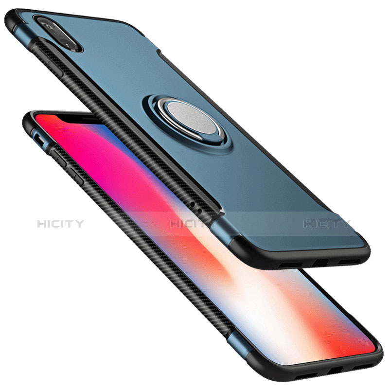 Silikon Hülle Handyhülle Schutzhülle mit Fingerring Ständer Durchsichtig Transparent Matt für Apple iPhone X Blau