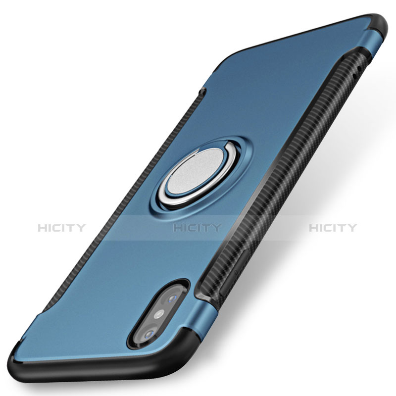 Silikon Hülle Handyhülle Schutzhülle mit Fingerring Ständer Durchsichtig Transparent Matt für Apple iPhone X Blau