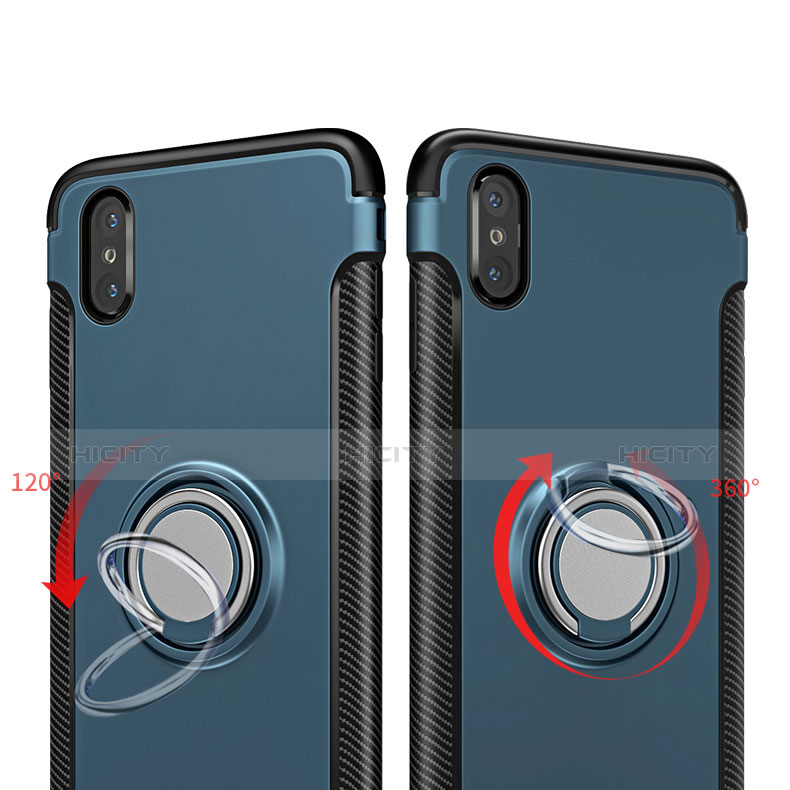 Silikon Hülle Handyhülle Schutzhülle mit Fingerring Ständer Durchsichtig Transparent Matt für Apple iPhone X Blau