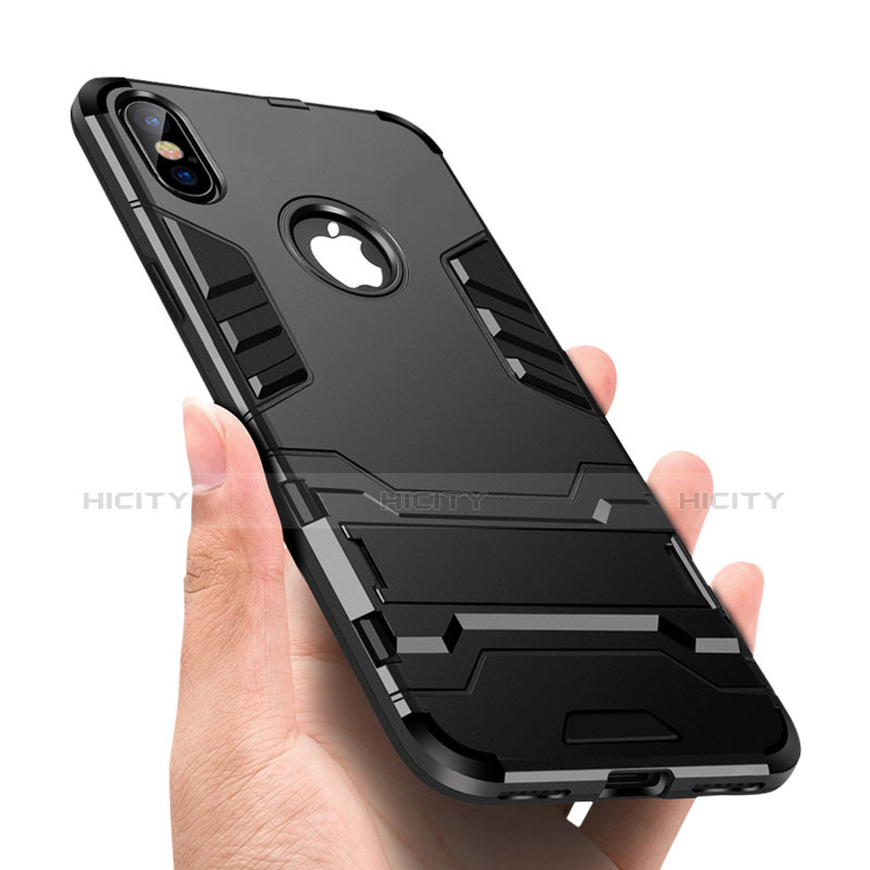 Silikon Hülle Handyhülle Stand Schutzhülle Durchsichtig Transparent Matt für Apple iPhone X Schwarz groß