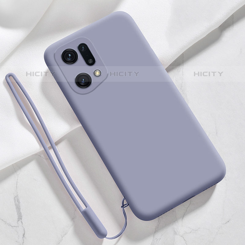 Silikon Hülle Handyhülle Ultra Dünn Flexible Schutzhülle 360 Grad Ganzkörper Tasche für Oppo Find X5 Pro 5G Lavendel Grau