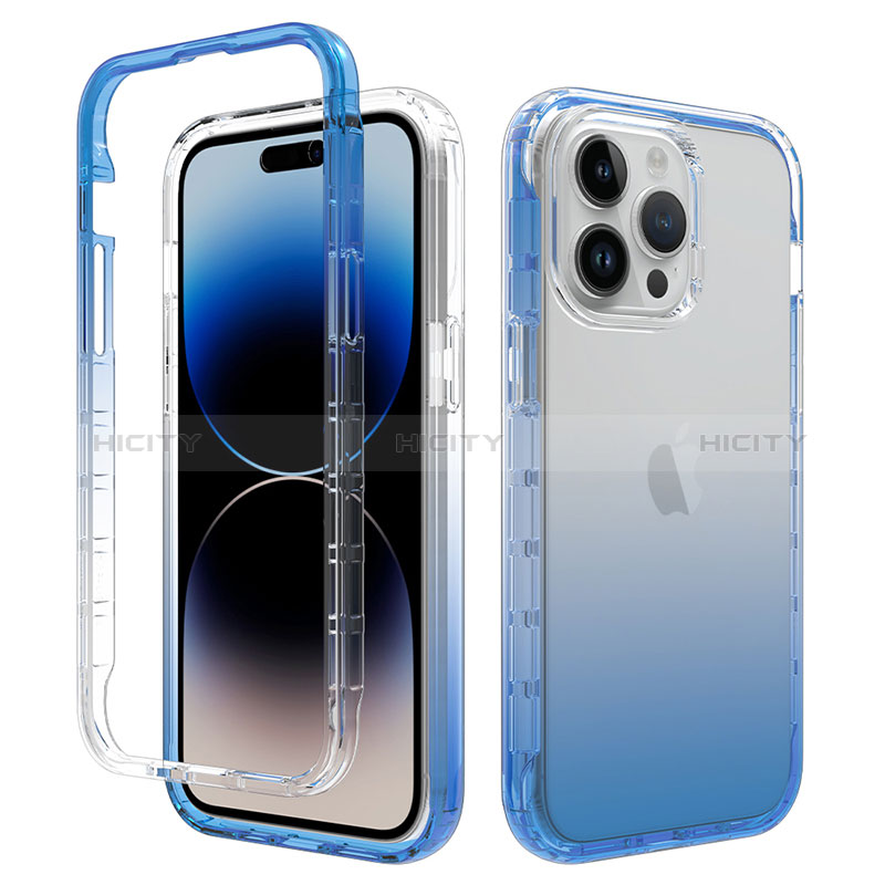 Silikon Hülle Handyhülle Ultra Dünn Flexible Schutzhülle Tasche Transparent Vorder und Rückseite 360 Grad Ganzkörper Farbverlauf für Apple iPhone 13 Pro Max Blau