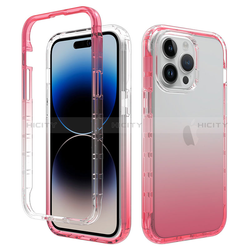 Silikon Hülle Handyhülle Ultra Dünn Flexible Schutzhülle Tasche Transparent Vorder und Rückseite 360 Grad Ganzkörper Farbverlauf für Apple iPhone 13 Pro Max Rot