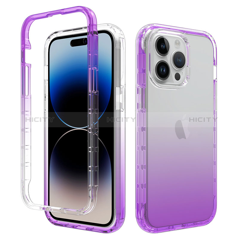 Silikon Hülle Handyhülle Ultra Dünn Flexible Schutzhülle Tasche Transparent Vorder und Rückseite 360 Grad Ganzkörper Farbverlauf für Apple iPhone 13 Pro Violett