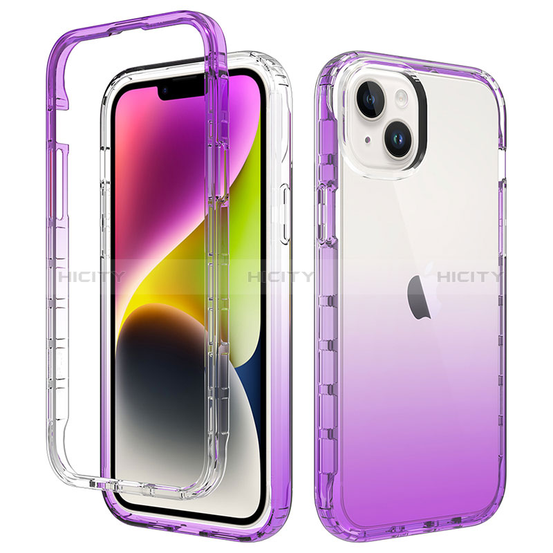 Silikon Hülle Handyhülle Ultra Dünn Flexible Schutzhülle Tasche Transparent Vorder und Rückseite 360 Grad Ganzkörper Farbverlauf für Apple iPhone 14 groß