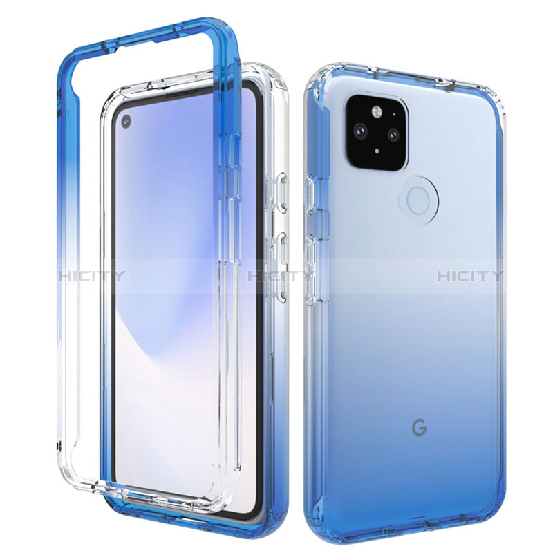 Silikon Hülle Handyhülle Ultra Dünn Flexible Schutzhülle Tasche Transparent Vorder und Rückseite 360 Grad Ganzkörper Farbverlauf für Google Pixel 4a 5G Blau