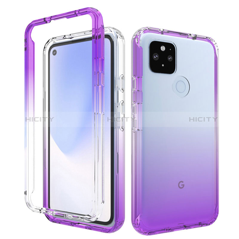 Silikon Hülle Handyhülle Ultra Dünn Flexible Schutzhülle Tasche Transparent Vorder und Rückseite 360 Grad Ganzkörper Farbverlauf für Google Pixel 4a 5G Violett