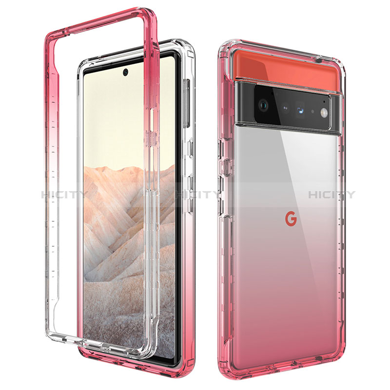 Silikon Hülle Handyhülle Ultra Dünn Flexible Schutzhülle Tasche Transparent Vorder und Rückseite 360 Grad Ganzkörper Farbverlauf für Google Pixel 6 Pro 5G groß