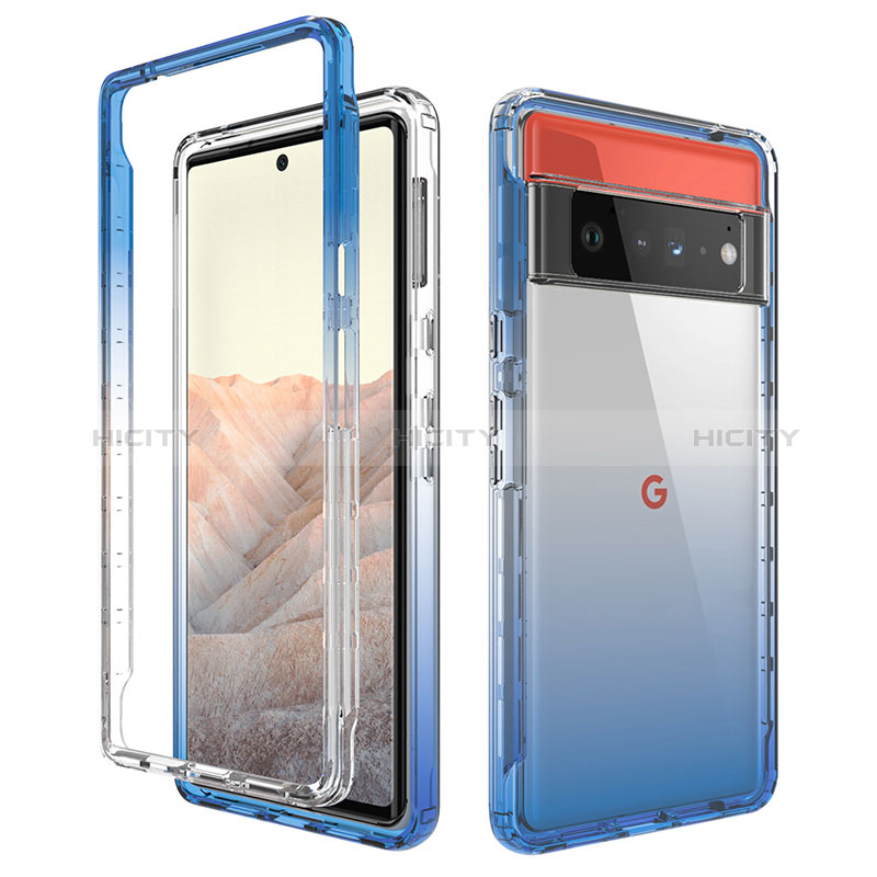 Silikon Hülle Handyhülle Ultra Dünn Flexible Schutzhülle Tasche Transparent Vorder und Rückseite 360 Grad Ganzkörper Farbverlauf für Google Pixel 6 Pro 5G Blau