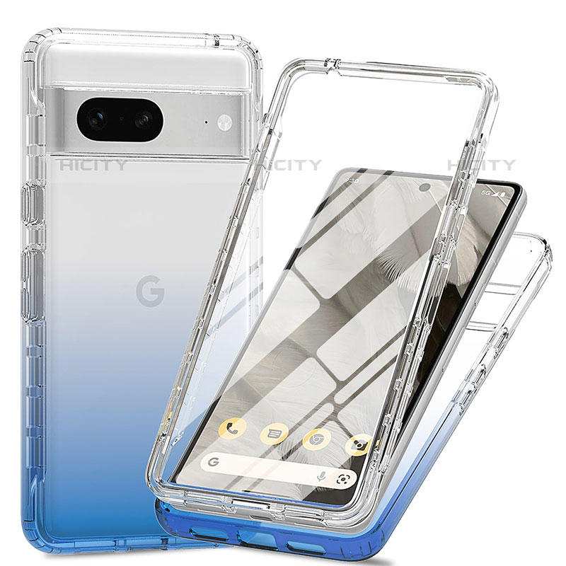 Silikon Hülle Handyhülle Ultra Dünn Flexible Schutzhülle Tasche Transparent Vorder und Rückseite 360 Grad Ganzkörper Farbverlauf für Google Pixel 7 5G Blau Plus