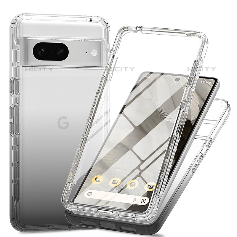 Silikon Hülle Handyhülle Ultra Dünn Flexible Schutzhülle Tasche Transparent Vorder und Rückseite 360 Grad Ganzkörper Farbverlauf für Google Pixel 7 5G Dunkelgrau