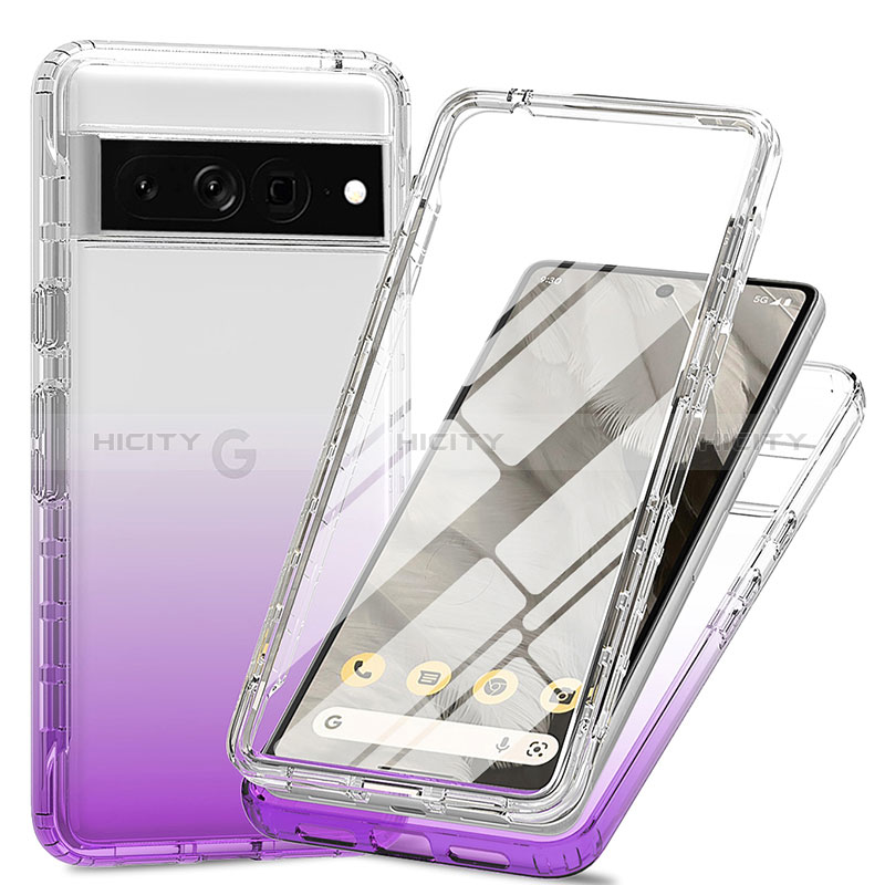 Silikon Hülle Handyhülle Ultra Dünn Flexible Schutzhülle Tasche Transparent Vorder und Rückseite 360 Grad Ganzkörper Farbverlauf für Google Pixel 7 Pro 5G groß