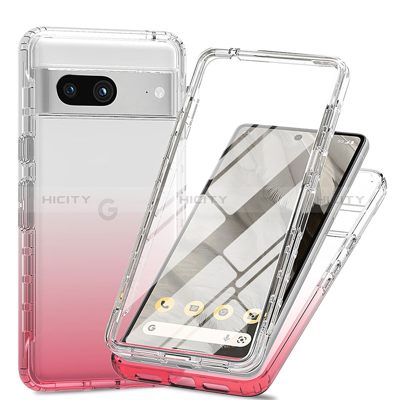 Silikon Hülle Handyhülle Ultra Dünn Flexible Schutzhülle Tasche Transparent Vorder und Rückseite 360 Grad Ganzkörper Farbverlauf für Google Pixel 7a 5G Rot