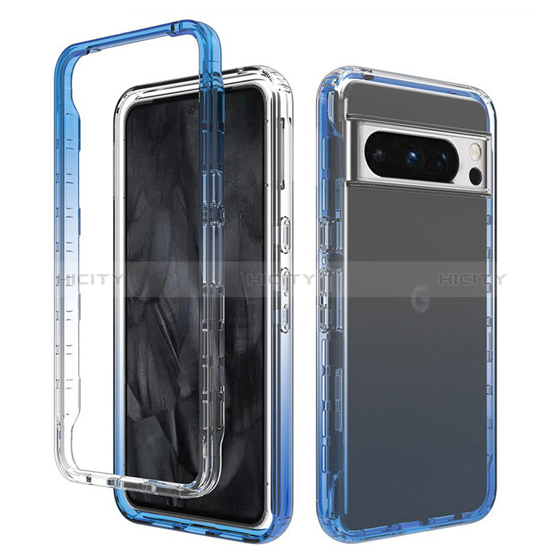 Silikon Hülle Handyhülle Ultra Dünn Flexible Schutzhülle Tasche Transparent Vorder und Rückseite 360 Grad Ganzkörper Farbverlauf für Google Pixel 8 Pro 5G Blau Plus