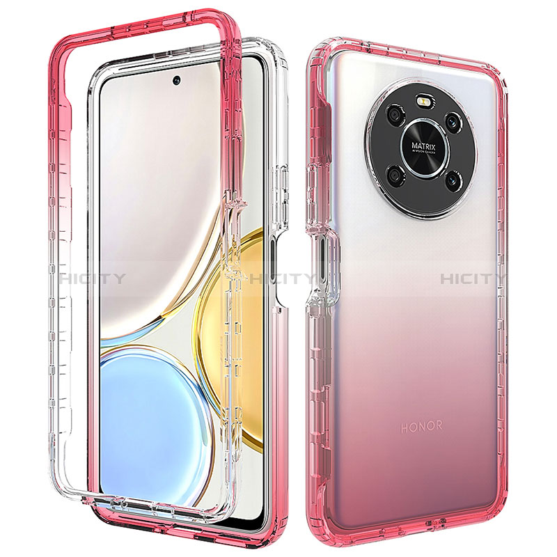 Silikon Hülle Handyhülle Ultra Dünn Flexible Schutzhülle Tasche Transparent Vorder und Rückseite 360 Grad Ganzkörper Farbverlauf für Huawei Honor X9 4G Rot