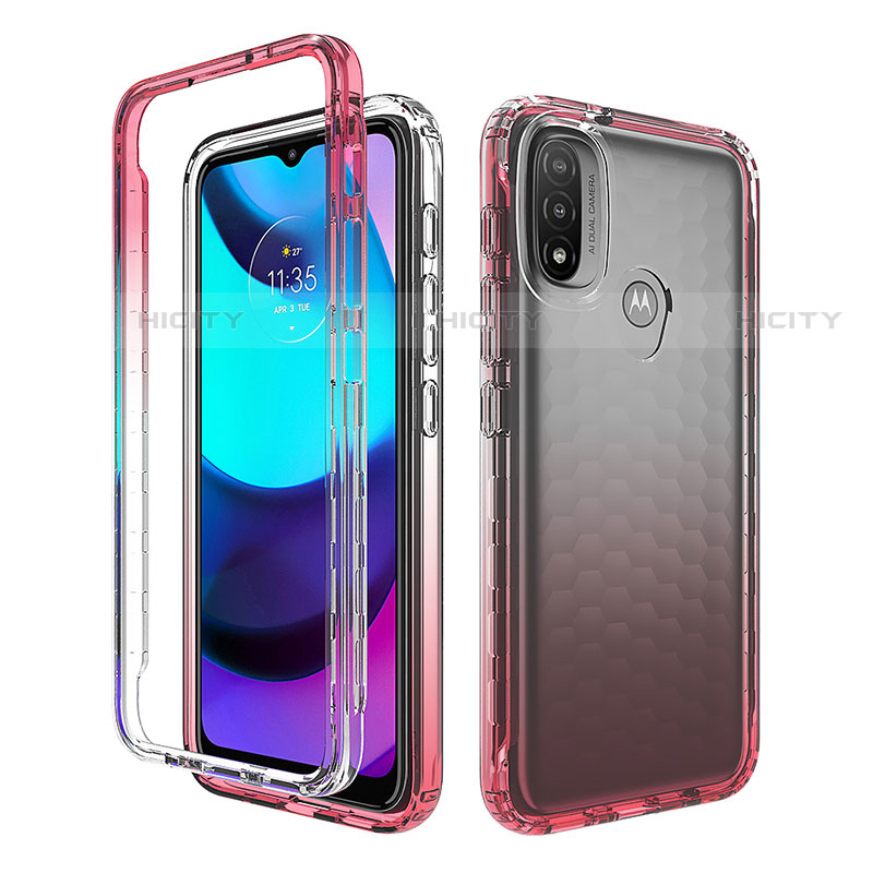 Silikon Hülle Handyhülle Ultra Dünn Flexible Schutzhülle Tasche Transparent Vorder und Rückseite 360 Grad Ganzkörper Farbverlauf für Motorola Moto E20 Rot Plus