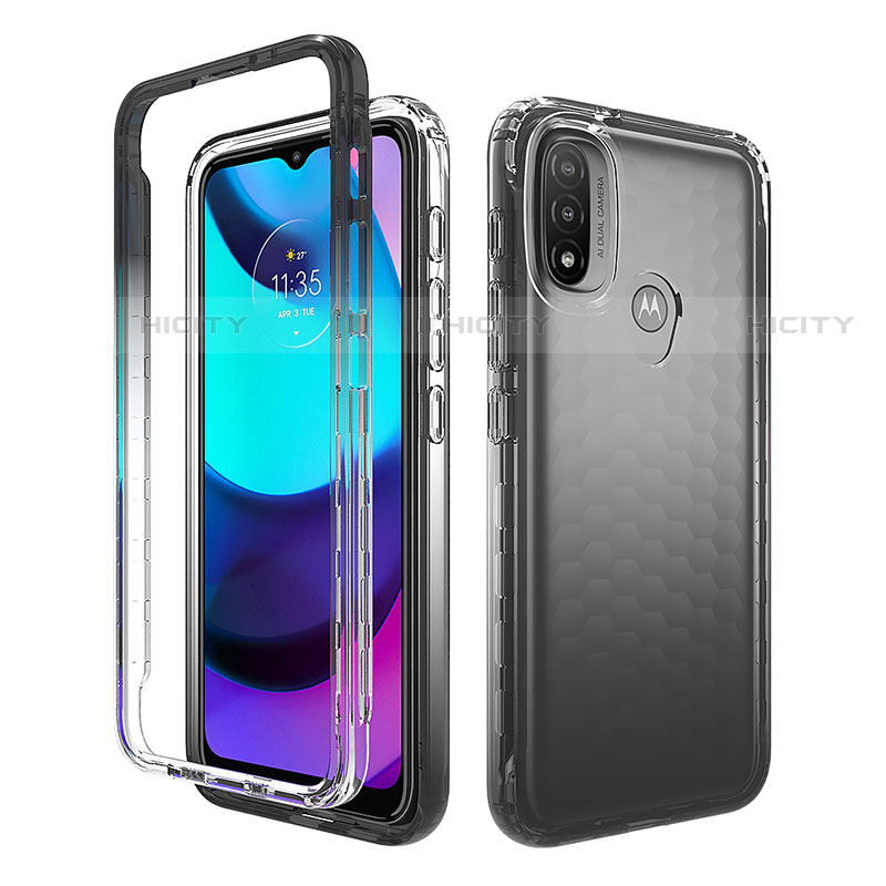 Silikon Hülle Handyhülle Ultra Dünn Flexible Schutzhülle Tasche Transparent Vorder und Rückseite 360 Grad Ganzkörper Farbverlauf für Motorola Moto E20 Schwarz