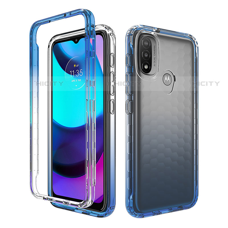 Silikon Hülle Handyhülle Ultra Dünn Flexible Schutzhülle Tasche Transparent Vorder und Rückseite 360 Grad Ganzkörper Farbverlauf für Motorola Moto E30 Blau