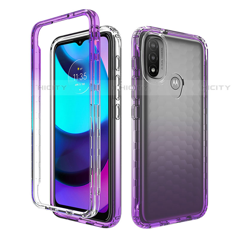 Silikon Hülle Handyhülle Ultra Dünn Flexible Schutzhülle Tasche Transparent Vorder und Rückseite 360 Grad Ganzkörper Farbverlauf für Motorola Moto E40 Violett Plus