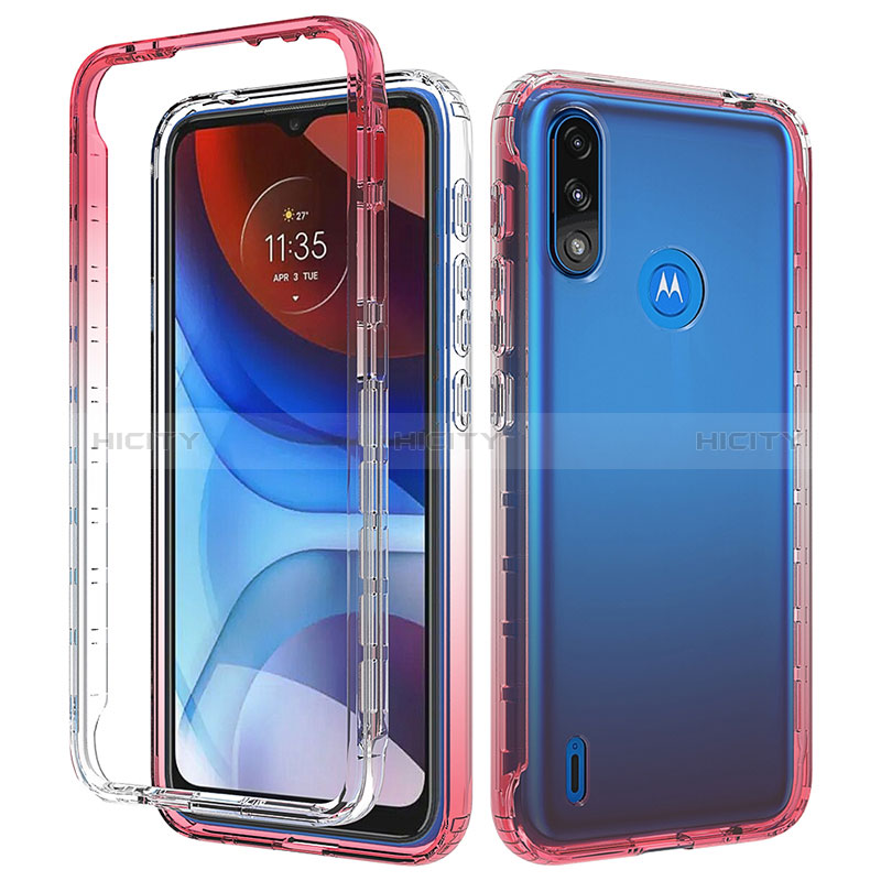 Silikon Hülle Handyhülle Ultra Dünn Flexible Schutzhülle Tasche Transparent Vorder und Rückseite 360 Grad Ganzkörper Farbverlauf für Motorola Moto E7 Power groß